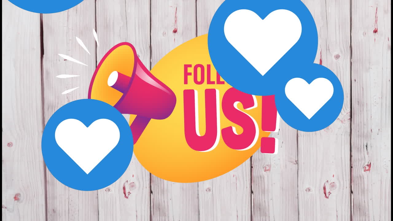 미디어 아이콘의 애니메이션과 나무 배경에 우리를 따라 텍스트