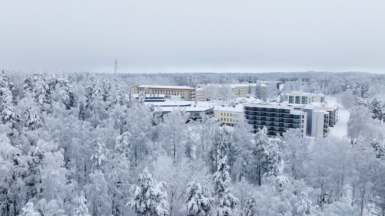 Aerial View of a Snowy Resort in Finland