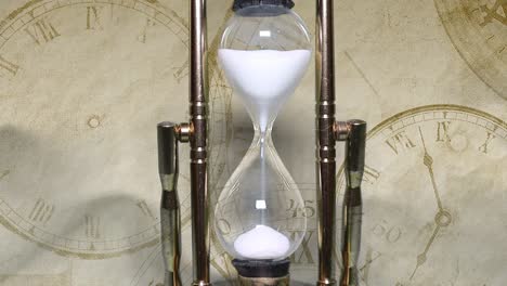 close up of a transparent hourglass. time concept