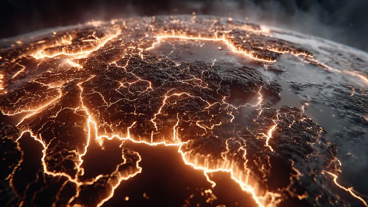 Captivating Glimpse of Earth's Surface with Fiery Cracks and Erupting Lava In a Stunning High-Definition Visualization of Geological Activity and Planetary Dynamics