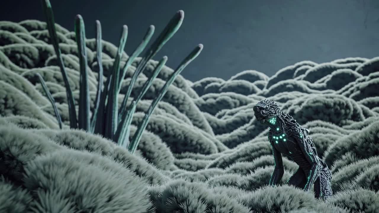 Alien Creature in a Lush, Futuristic Landscape
