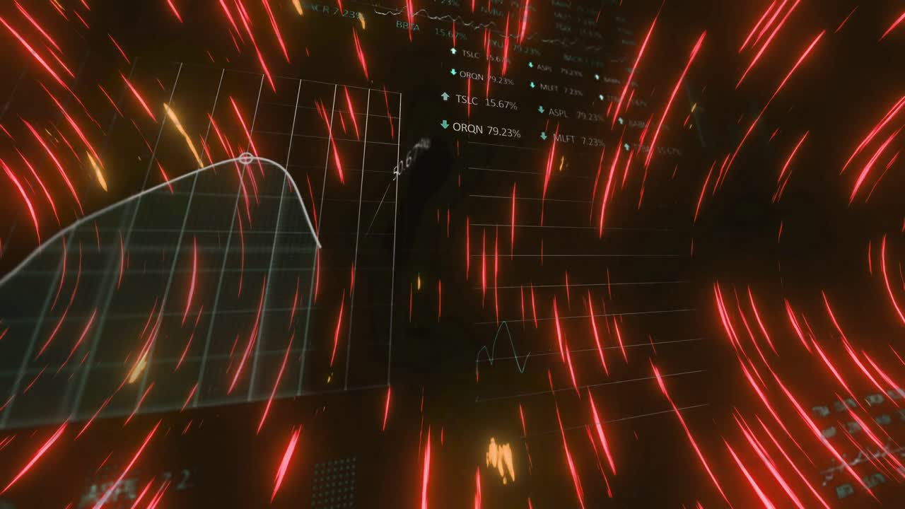 Light trails moving in circular motion against financial data processing