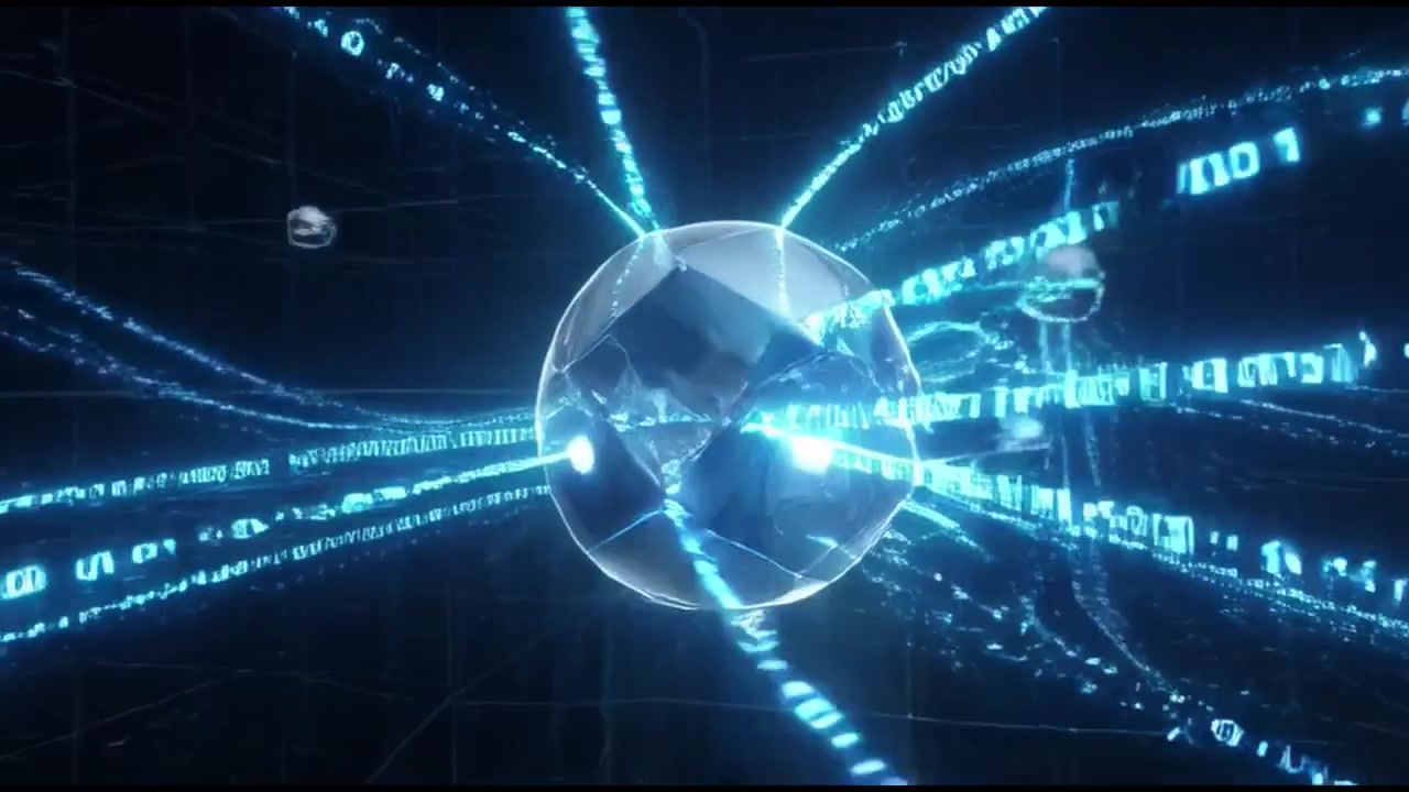 Digital Network Connection with Glowing Data Streams and Spheres