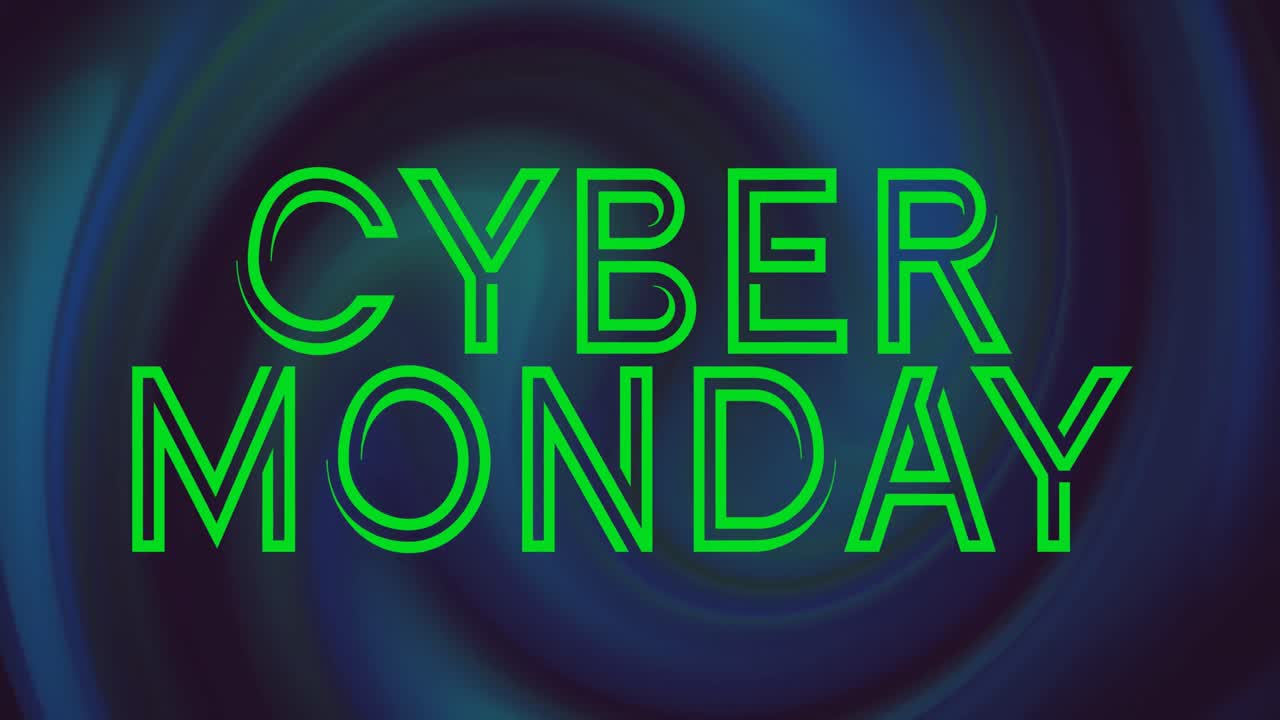 Animation of cyber monady text over moving blue background