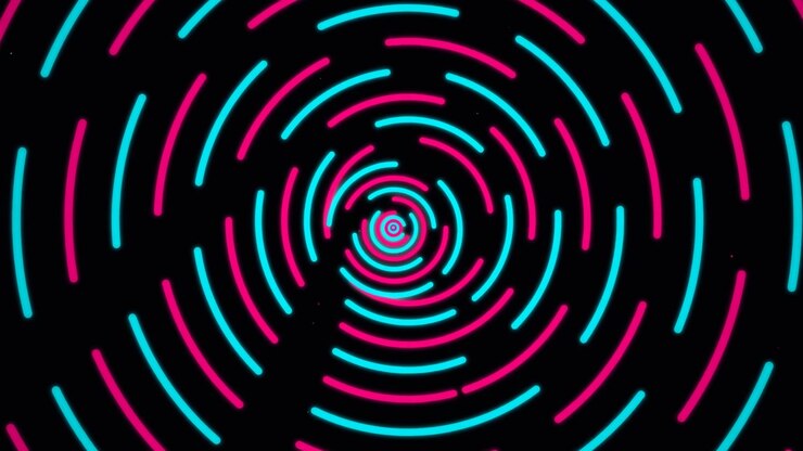 Fundo de movimento circular abstrato em néon rosa e azul