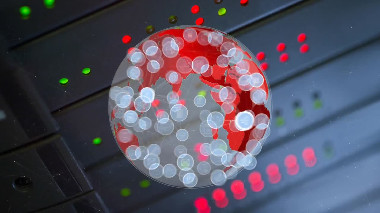 globo rojo con pequeños iconos