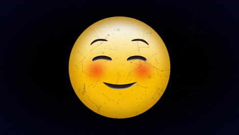 animación digital de la red de conexiones sobre el rubor de la cara emoji de la cara sobre fondo negro