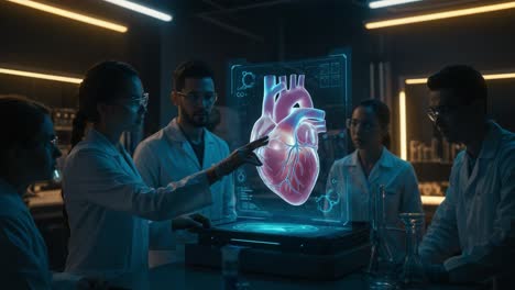 Advanced Medical Research Team Analyzes 3D Holographic Heart Model for Innovative Applications in Cardiology and Health Science