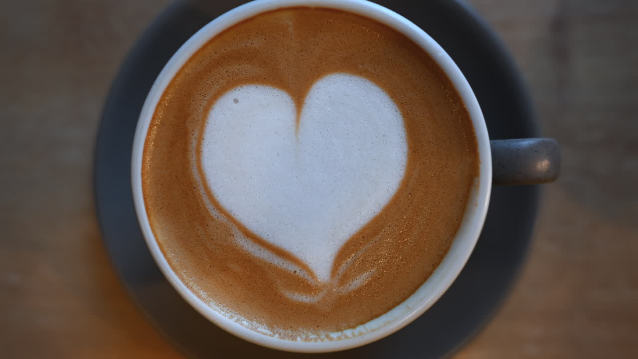 Top down shot of foam latte art on coffee