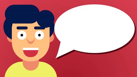 hombre sonriente gráficos de movimiento de bucle con habla vacía burbuja roja