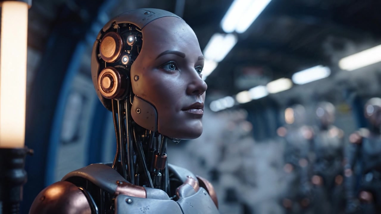 Futuristic Close-Up of a Realistic Robot with Advanced Technology in a Sci-Fi Environment, Highlighting Innovation and the Future of Artificial Intelligence