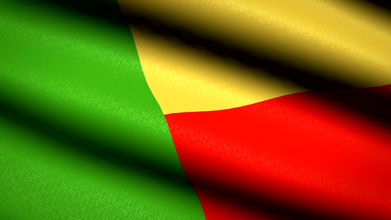 bandera de benín ondeando fondo textil con textura. animación de bucle sin costuras. pantalla completa. movimiento lento. video en 4k