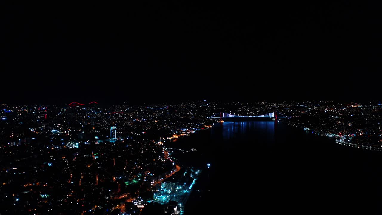 이스탄불 보스포루스의 야간 풍경 - 터키에서 4k 영상