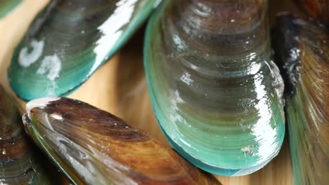 thai mussels in metal on table top view