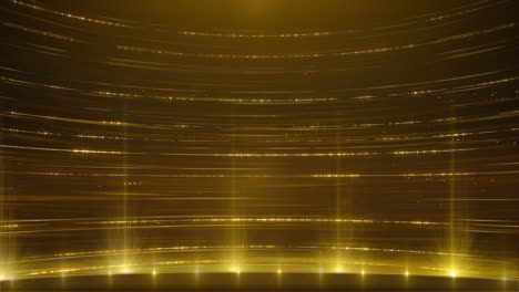 luxurious golden stripes flowing. stage lights and particles flickering.