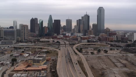 establishing drone shot of downtown dallas