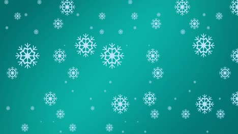 Animation-of-snowflakes-falling-on-green-background