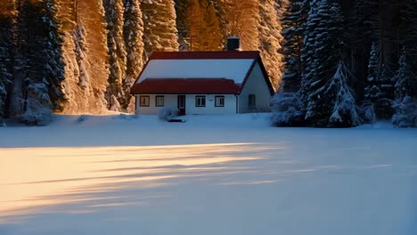 snowy cabin in the woods