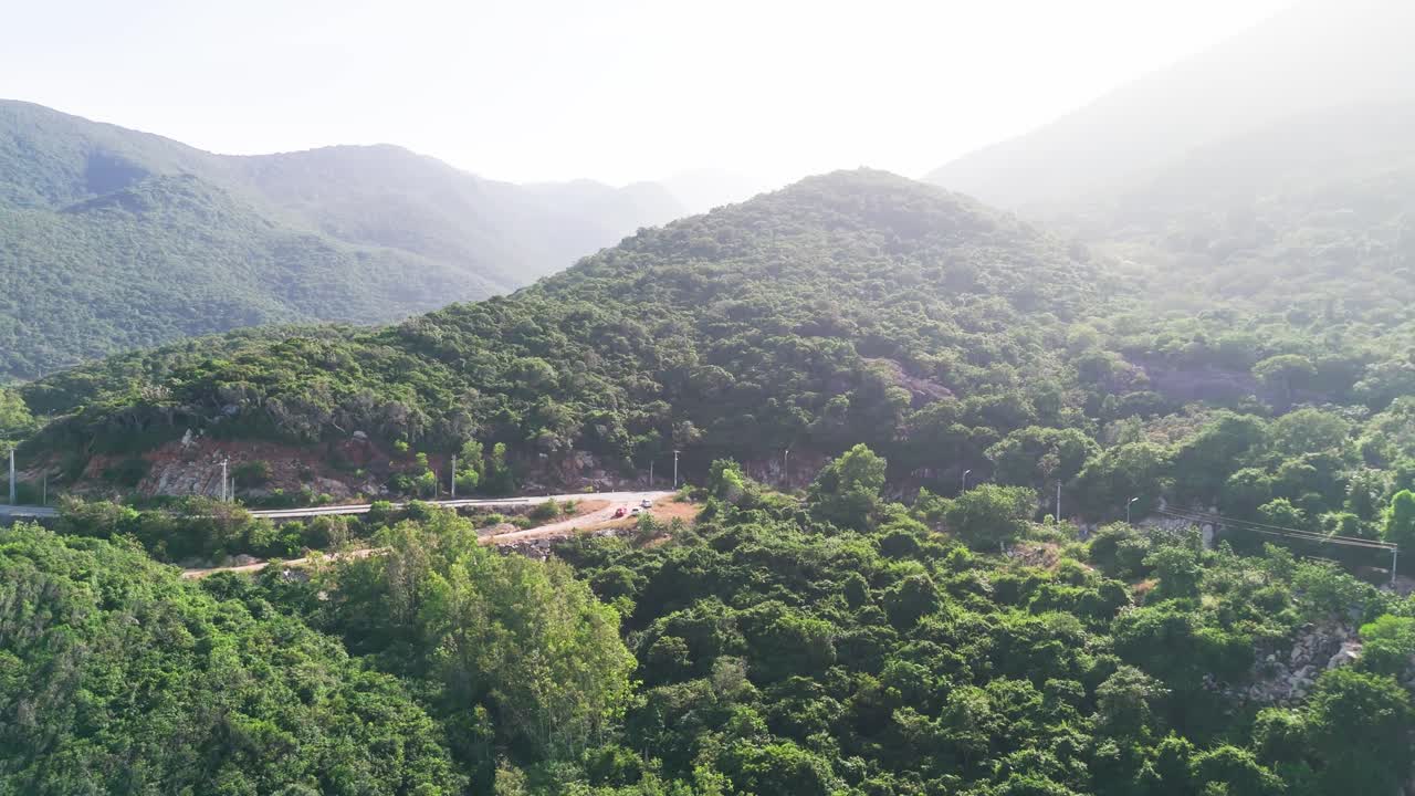 Aerial View Pan of the Mountains Along the Coast in Ninh HảI District.
