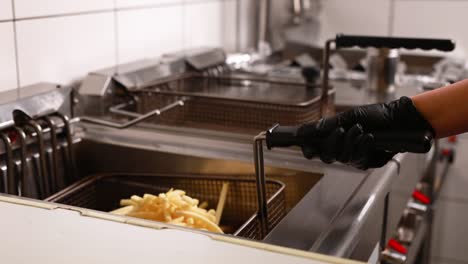 cocinar papas fritas en una freidora comercial