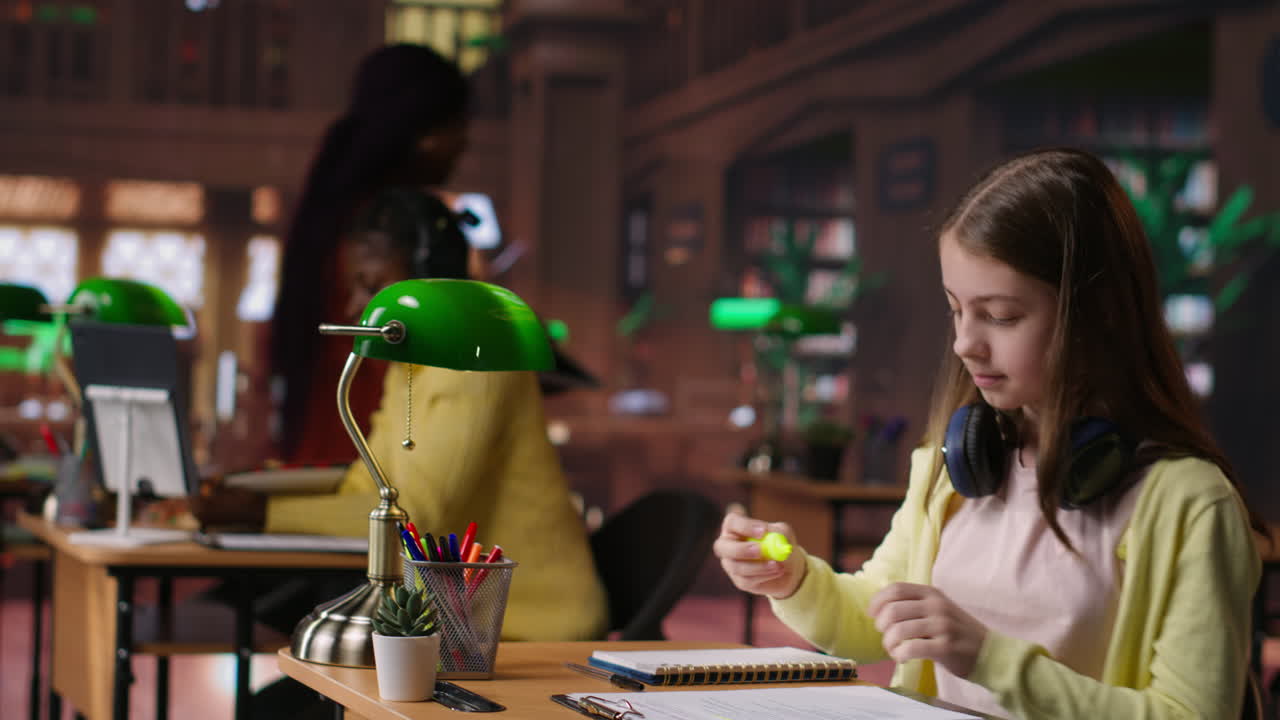 도서관에서 공부하는 소녀