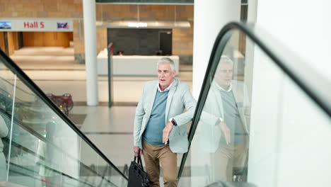 luggage, escalator and senior man in the airport