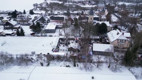 christmas market winter snow village, cloudy germany