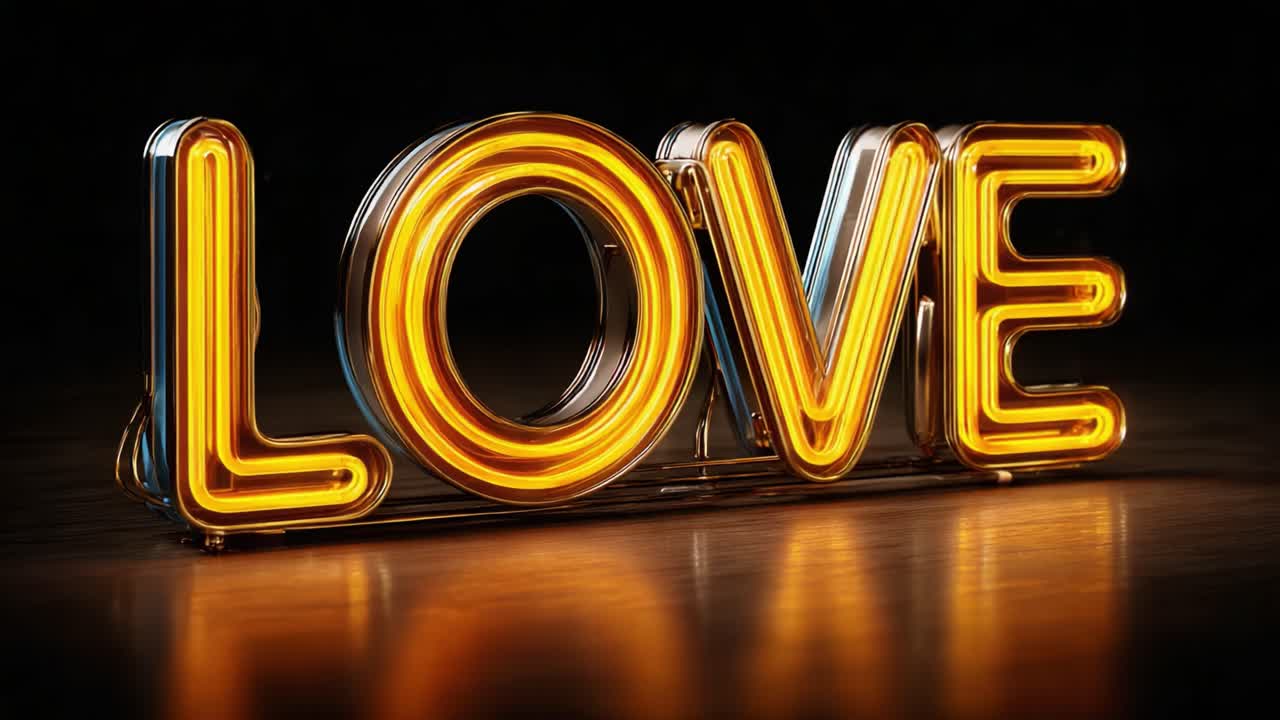 Illuminated Word 'LOVE' in Neon Style with Stunning Color Contrast, Highlighting Its Aesthetic Appeal and Emotional Significance in Various Contexts