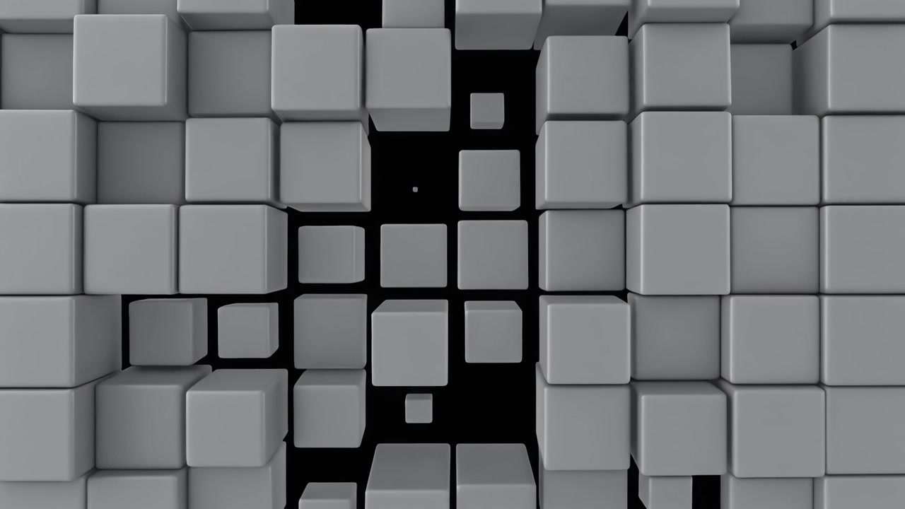 Abstract Animation of Grey Cubes Disappearing into Black Background