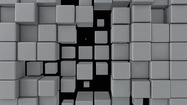 Abstract Animation of Grey Cubes Disappearing into Black Background