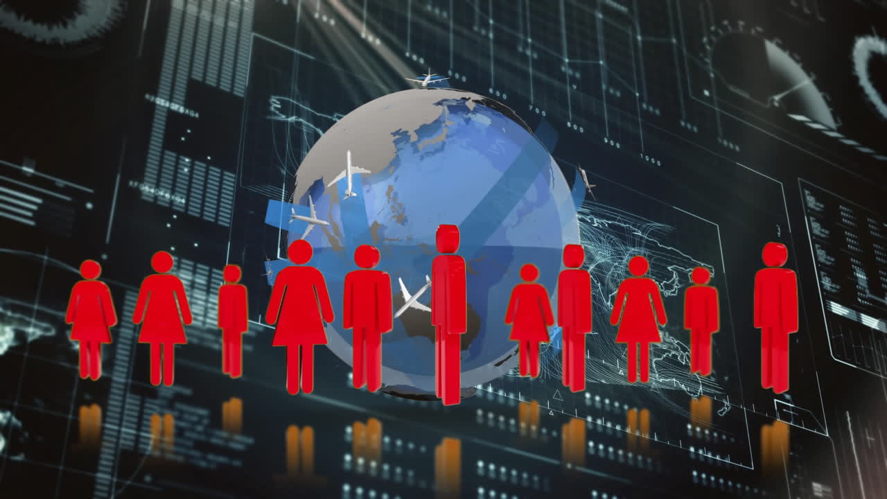 гендерные иконы и вращающийся глобус с фоном данных