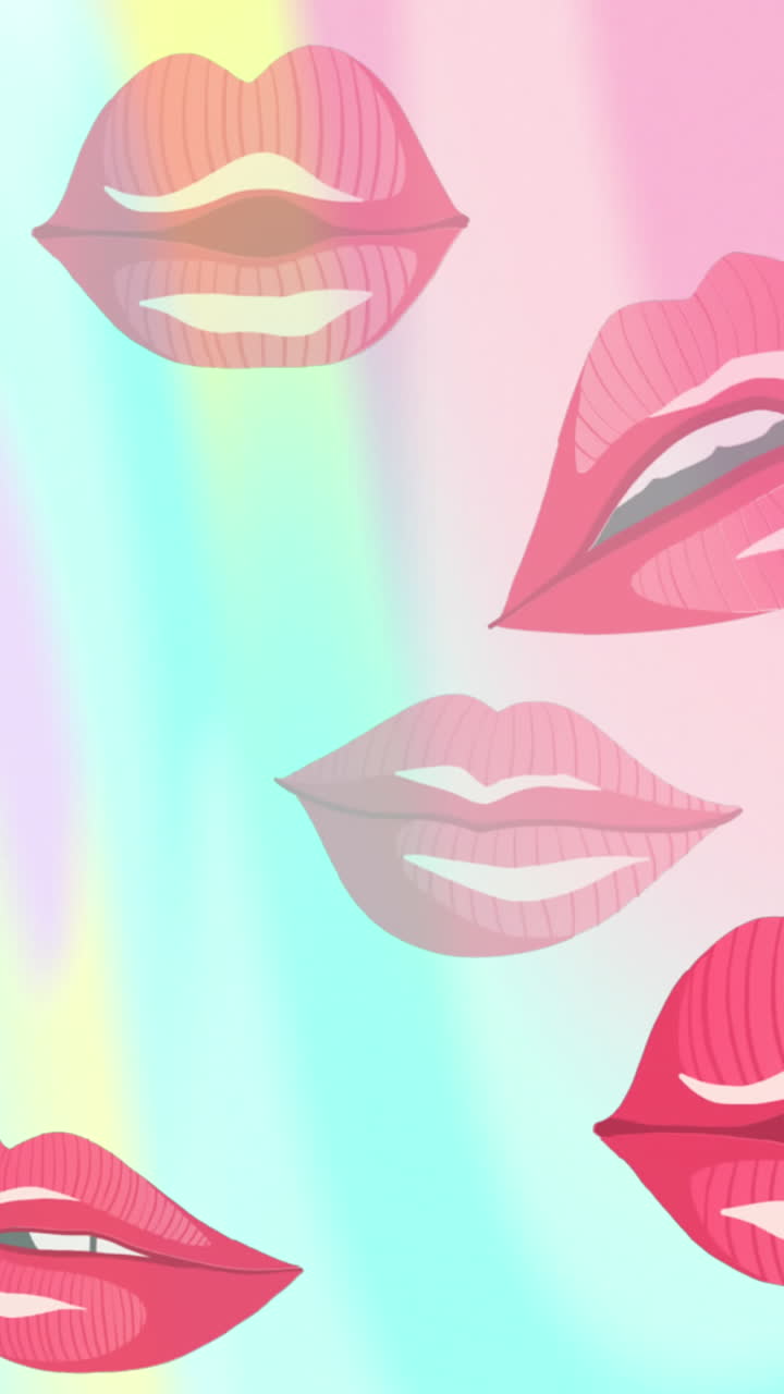 animación de bocas abiertas sobre un fondo de colores pastel con olas