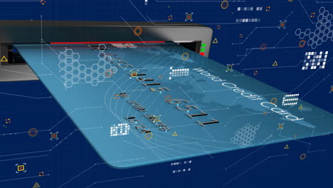 credit card details and security features animation over digital network background