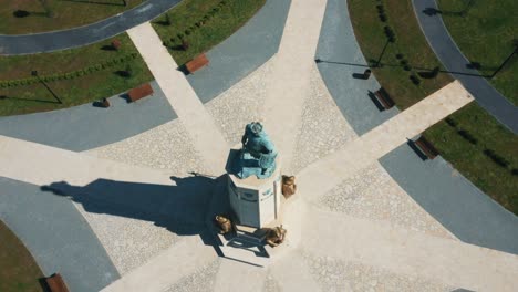 eastern europe historical monument on the square drone video
