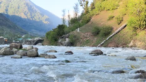 pahalgam bisaran india, empty roads, stalled business, fresh waters and beautiful village , no tourists walks in this beauty landscape.