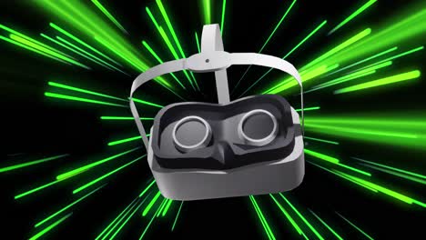 animación de auriculares vr sobre rastros de luz de transferencia de datos