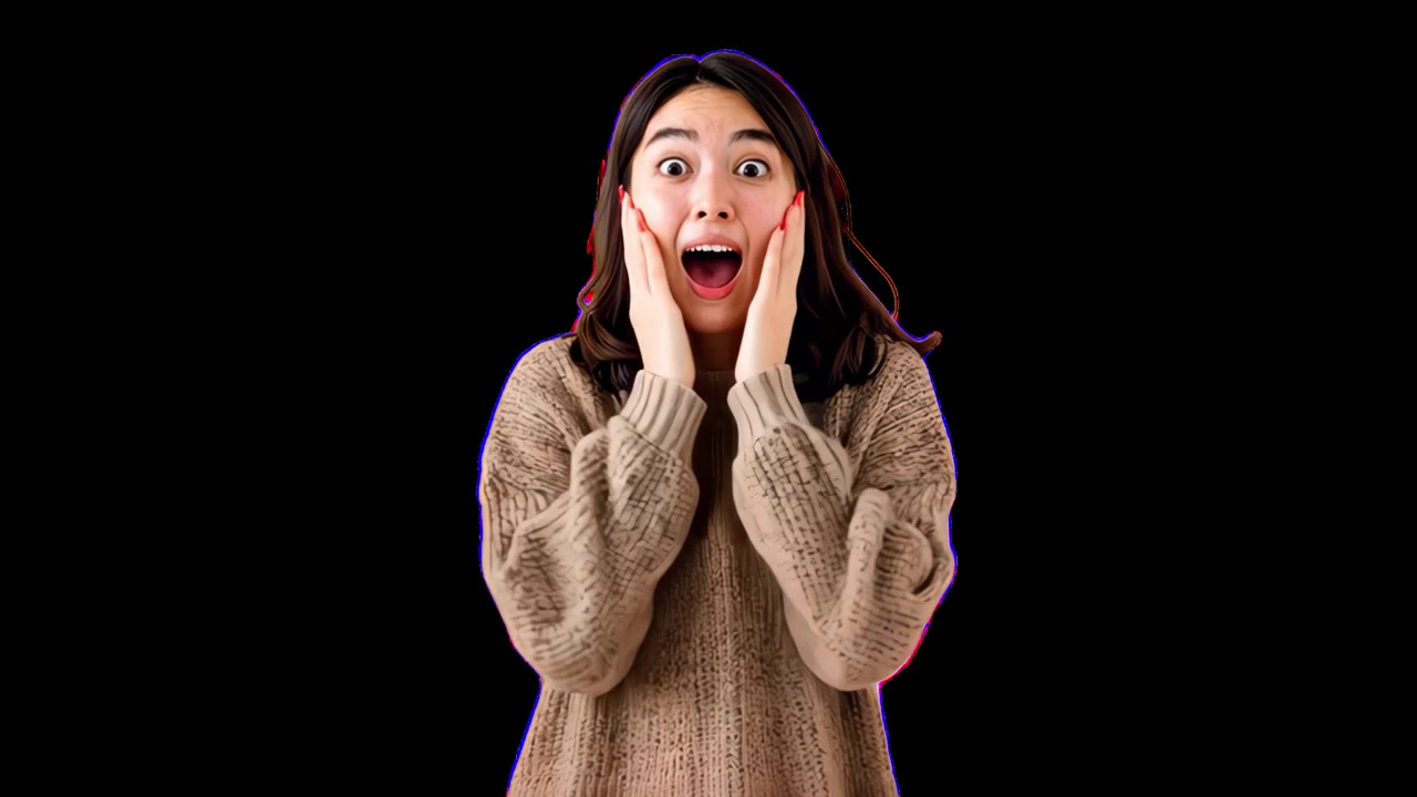 Young Woman with Shocked Expression and Hands on Head and Face