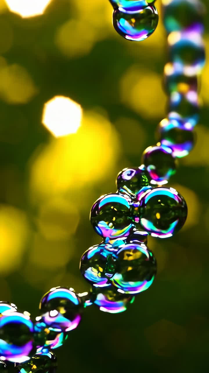 Vibrant Iridescent Water Droplets with Bokeh Background
