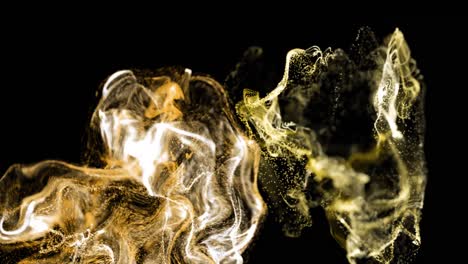 animation of yellow, orange and white particle cloud moving on black background