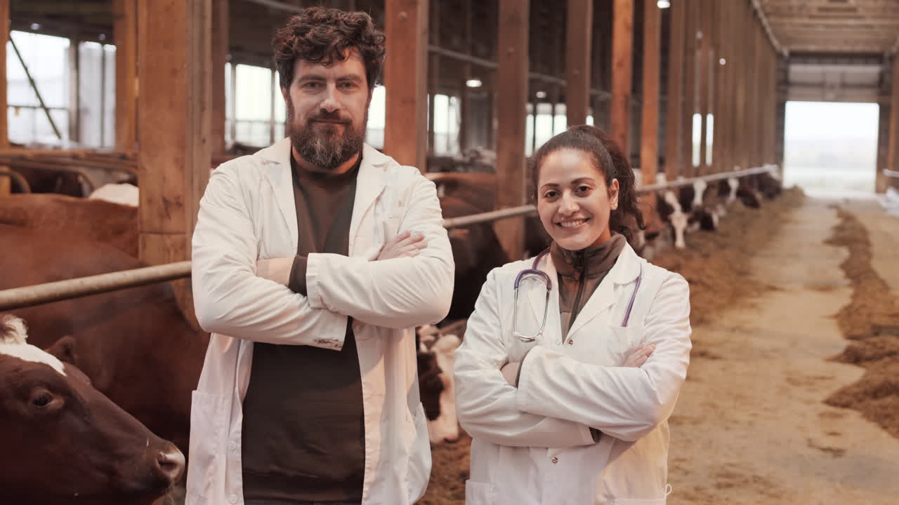 Two Farm Vets Posing in Cowshed