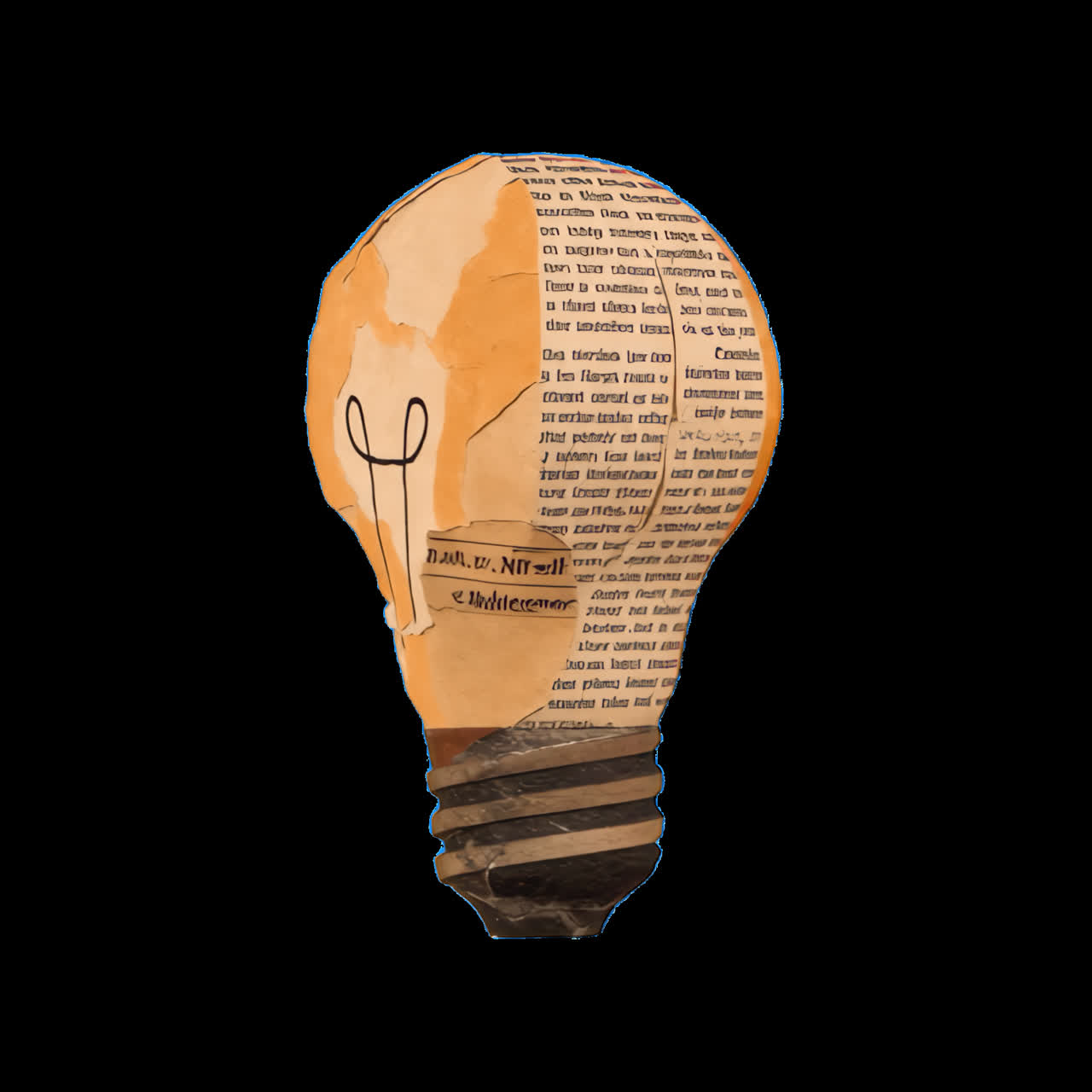 Creative collage light bulb animation isolated asset, transparent 4K video, alpha channel, ProRes
