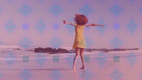diseño de patrón sin costuras contra mujer afroamericana disfrutando en la playa
