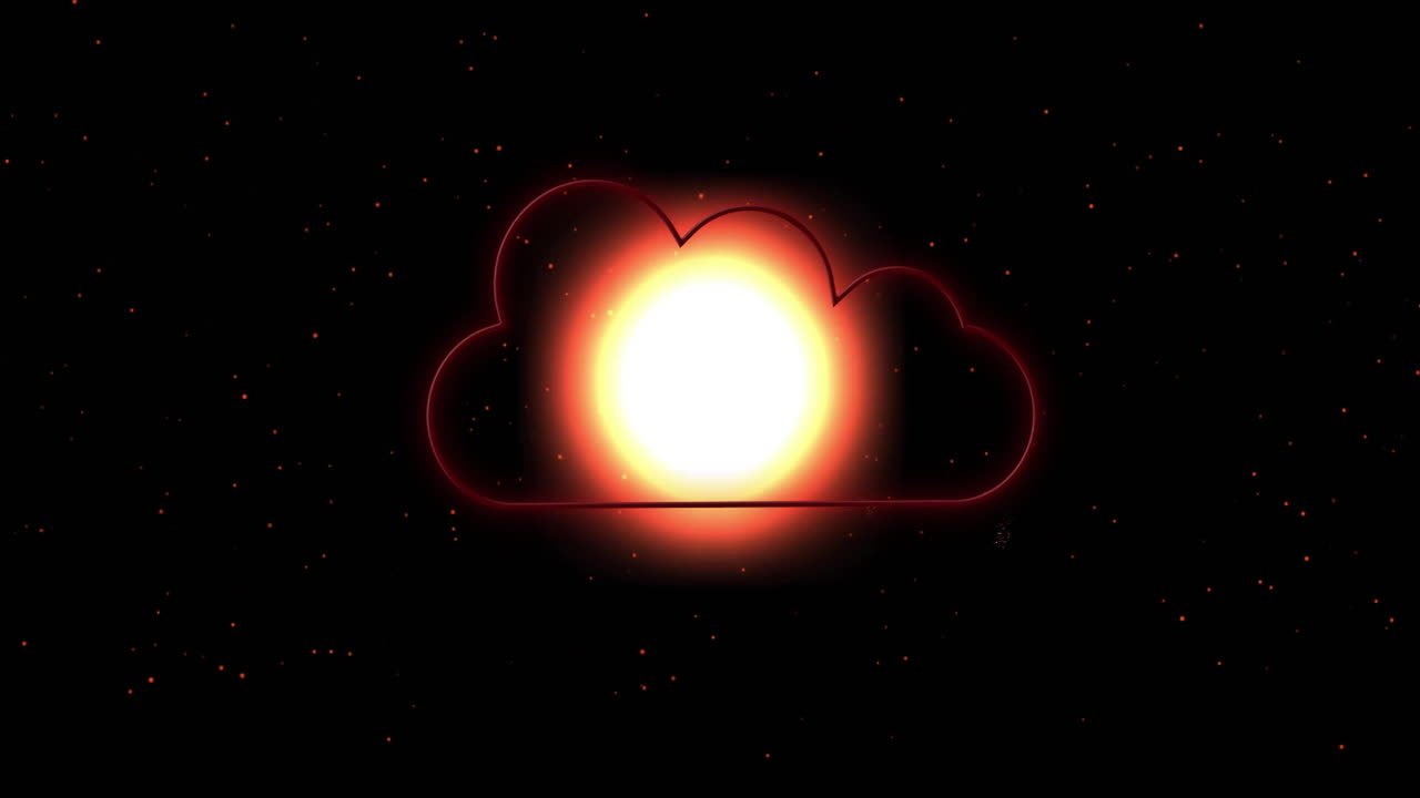 어두운 배경 위에 반이는 불빛 위에 빨간 구름 아이콘의 애니메이션