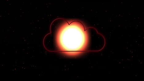 animation of red cloud icon over glowing lights over dark background