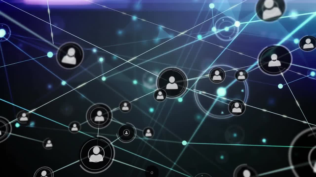 animación de redes de conexiones con iconos sobre fondo negro