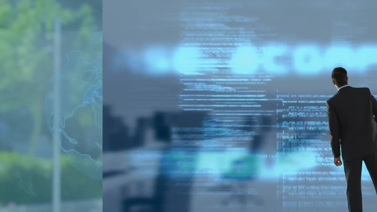 Animation of data processing over caucasian businessman and office