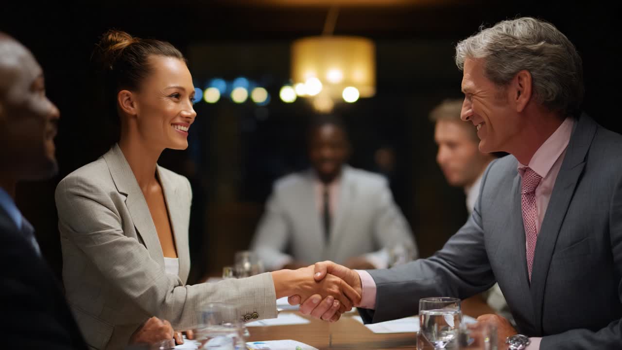 Successful business meeting with handshake agreement