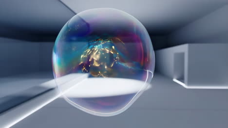 iridescent orb in a futuristic minimalist interior