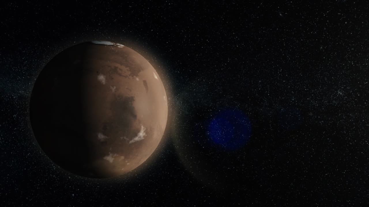 animación de marte. el planeta marte en el espacio exterior, girando alrededor de su eje con estrellas en el fondo