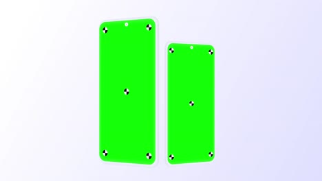 3D-render-of-three-smartphones-with-a-white-background.-Rotating-in-screen.-With-a-green-screen-for-easy-keying.-Computer-generated-image.-Easy-customizable